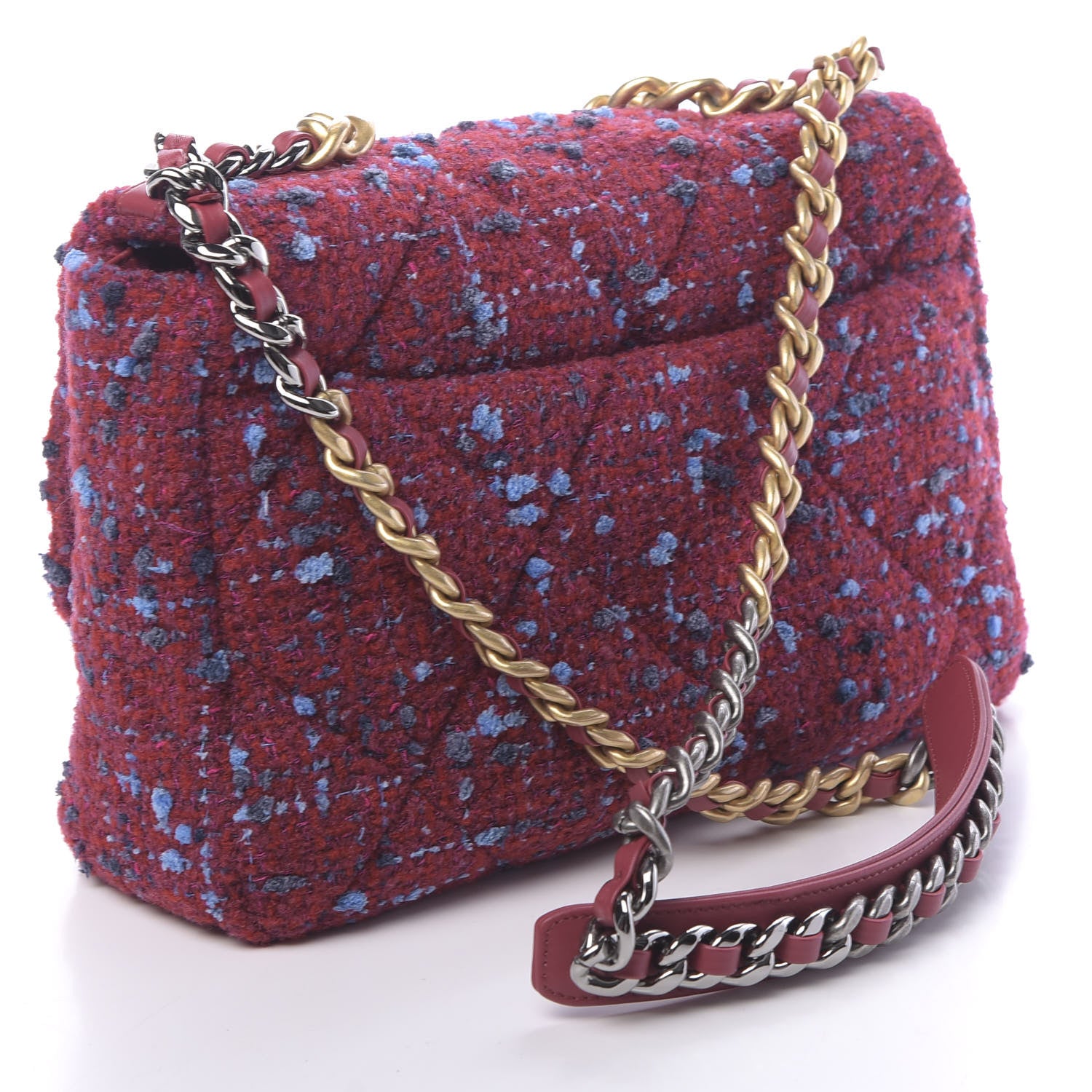 Chanel Tweed Quilted Large 19 Flap Red Blue Grey 3 of 11