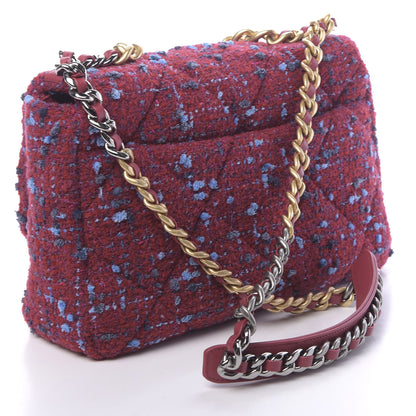 Chanel Tweed Quilted Large 19 Flap Red Blue Grey 3 of 11