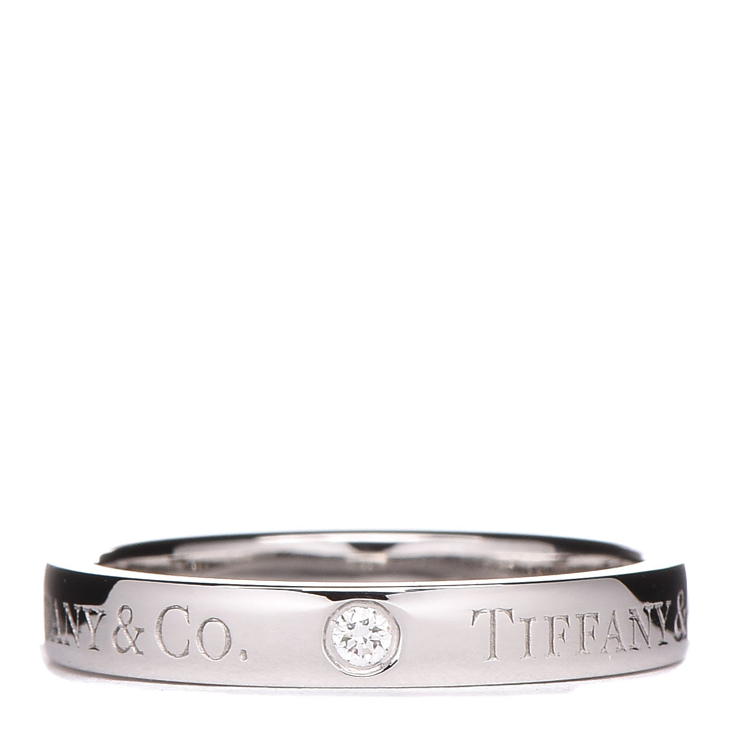 Tiffany Platinum Diamond Logo Band Ring 52 6 1 of 4