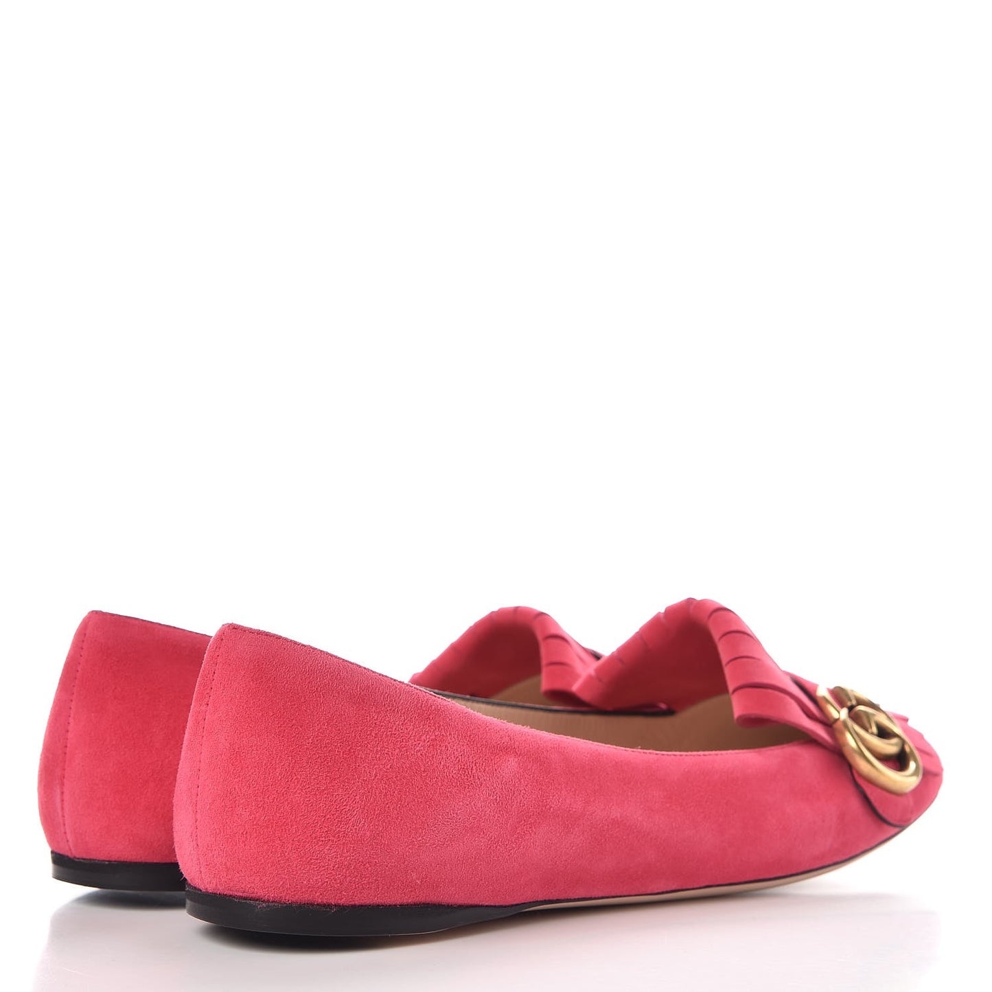 Kid Scamosciato GG Marmont Fringe Flats 39.5 Hot Pink