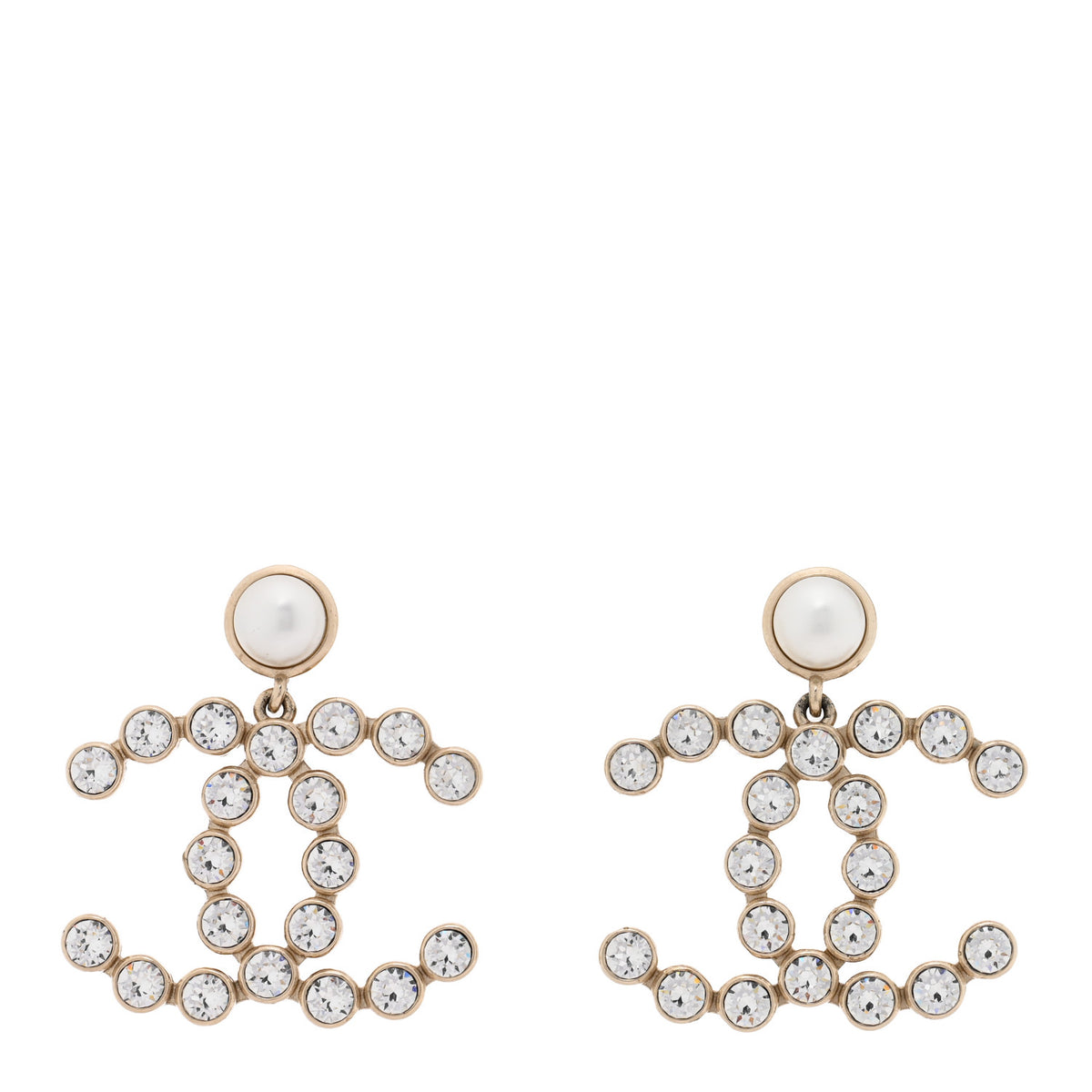 Crystal Pearl Large CC Drop Earrings Gold