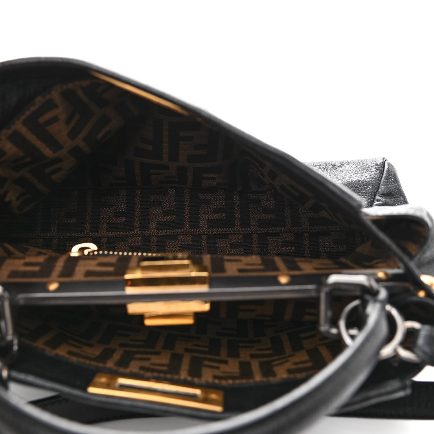Fendi Goatskin Zucca Medium Peekaboo Iconic Satchel Black Tobacco 6 of 10