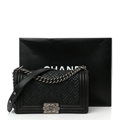 Chanel Lambskin Geometric Chevron Quilted Medium Boy Flap Black 16 of 16