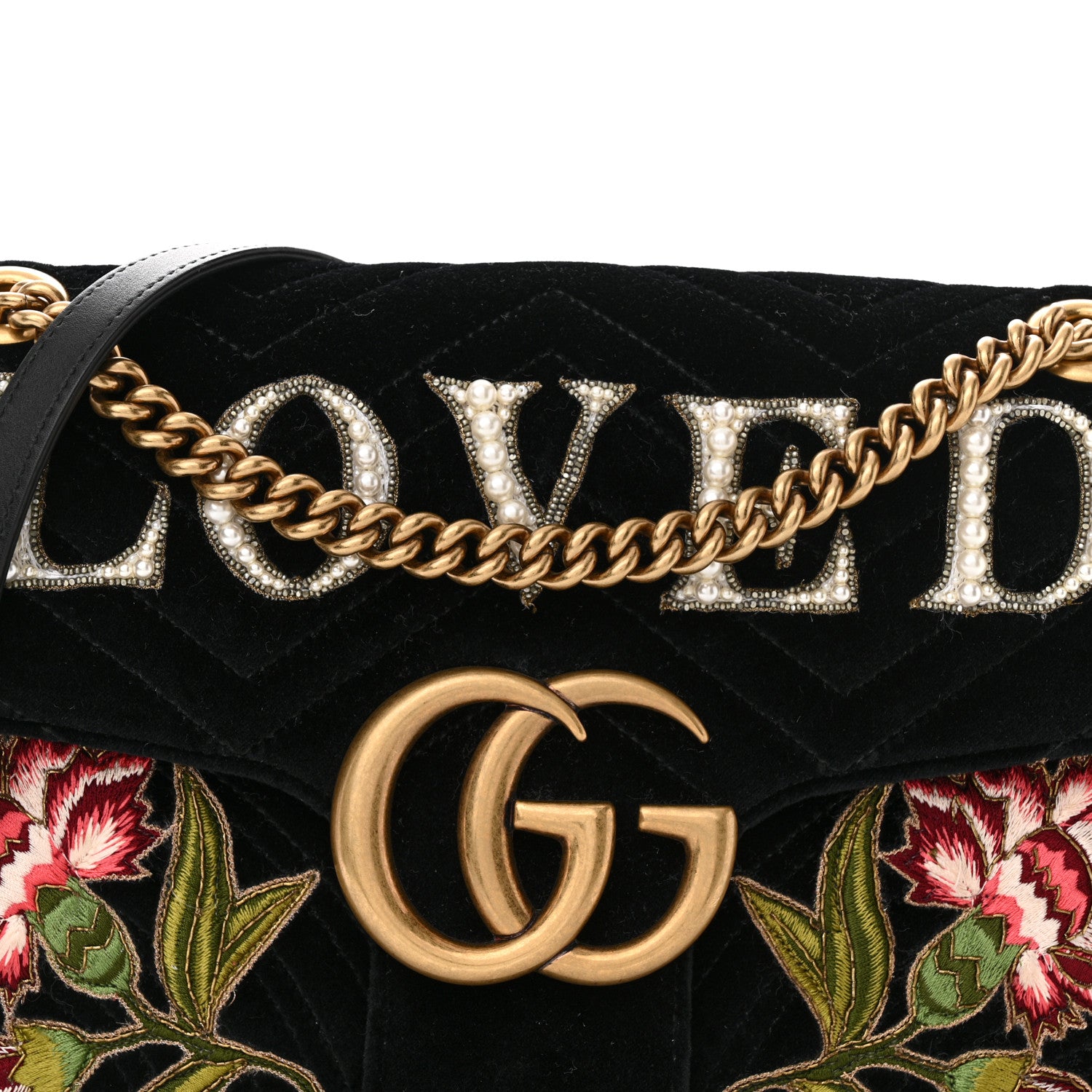 Gucci Velvet Matelasse Loved Embroidered Medium GG Marmont Shoulder Bag Black 8 of 13