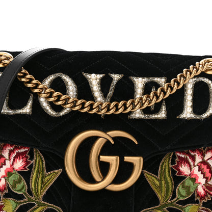 Gucci Velvet Matelasse Loved Embroidered Medium GG Marmont Shoulder Bag Black 8 of 13