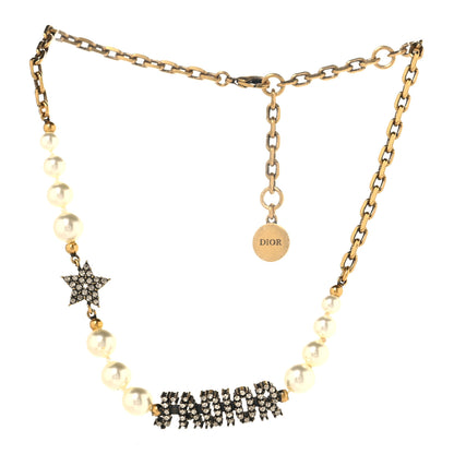 Christian Dior Metal Pearl Crystal J'Adior Choker Necklace Antique Gold 3 of 5