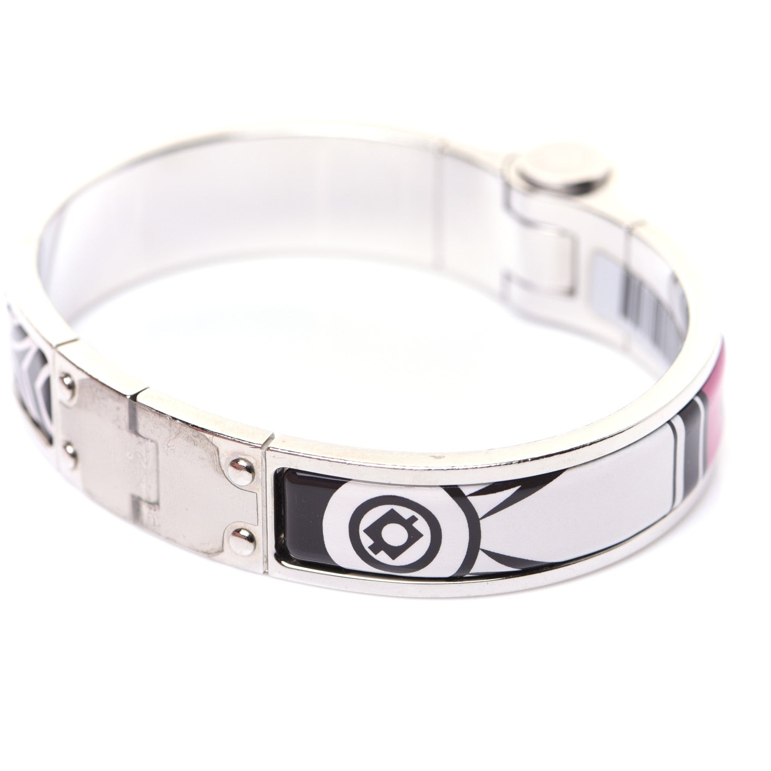 Hermes Enamel Printed Narrow Washington's Carriage Tattoo Hinged Bracelet S Faux Gris 12 of 13