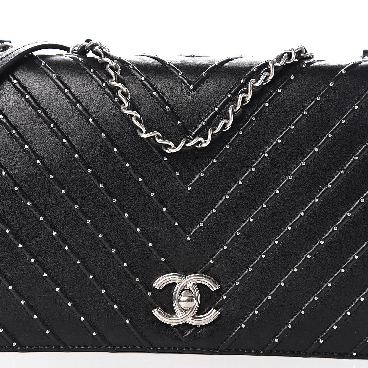 Chanel Calfskin Studded Chevron Quilted Flap Black 12 of 13