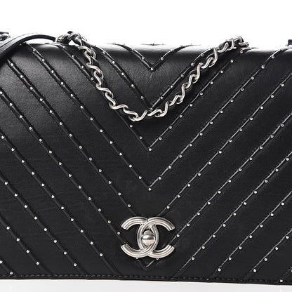 Chanel Calfskin Studded Chevron Quilted Flap Black 12 of 13