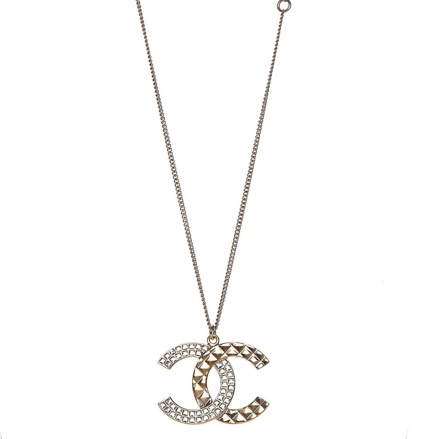 Baguette Crystal Quilted CC Pendant Necklace Gold