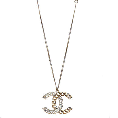 Chanel Baguette Crystal Quilted CC Pendant Necklace Gold 1 of 6