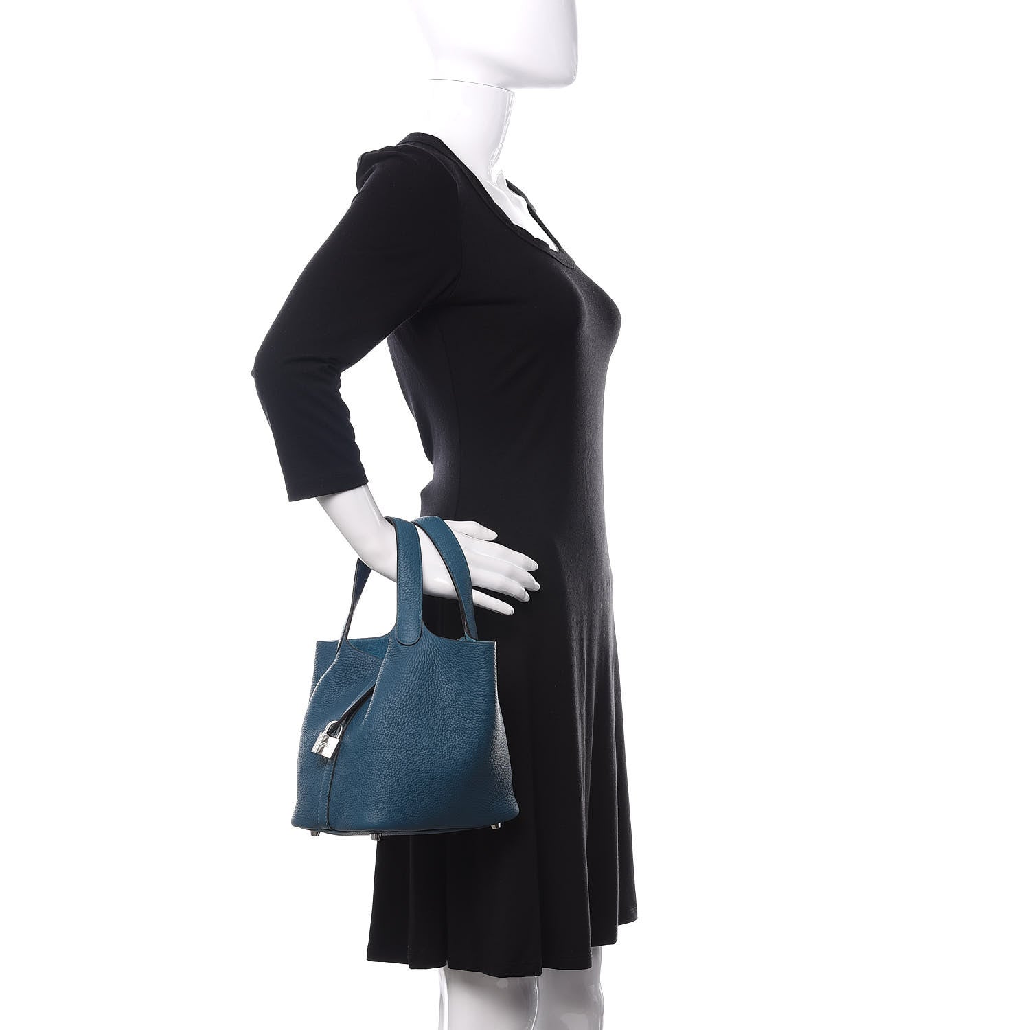 Hermes Taurillon Clemence Eclat Picotin Lock 18 PM Vert Bosphore Deep Blue 2 of 11