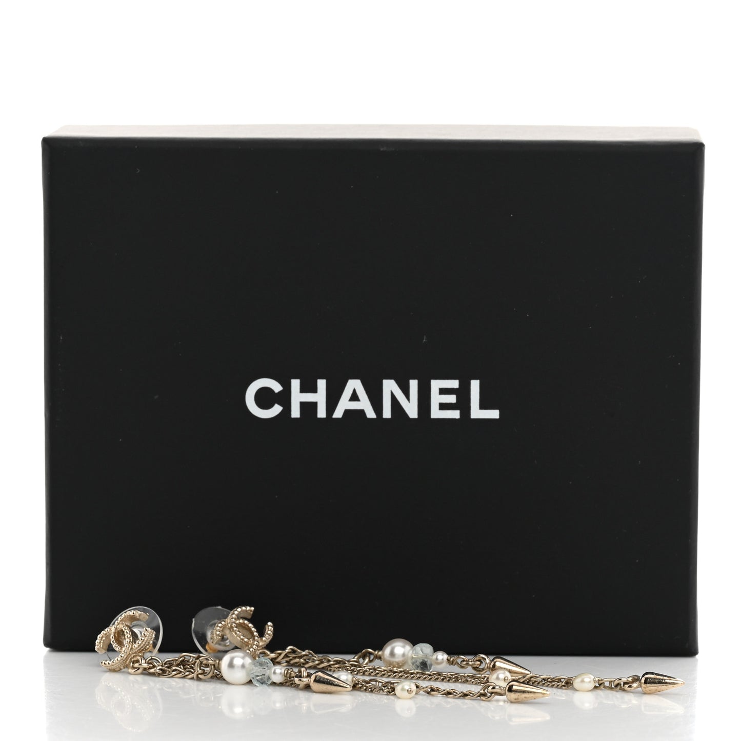 Chain Pearl CC Drop Earrings Light Gold