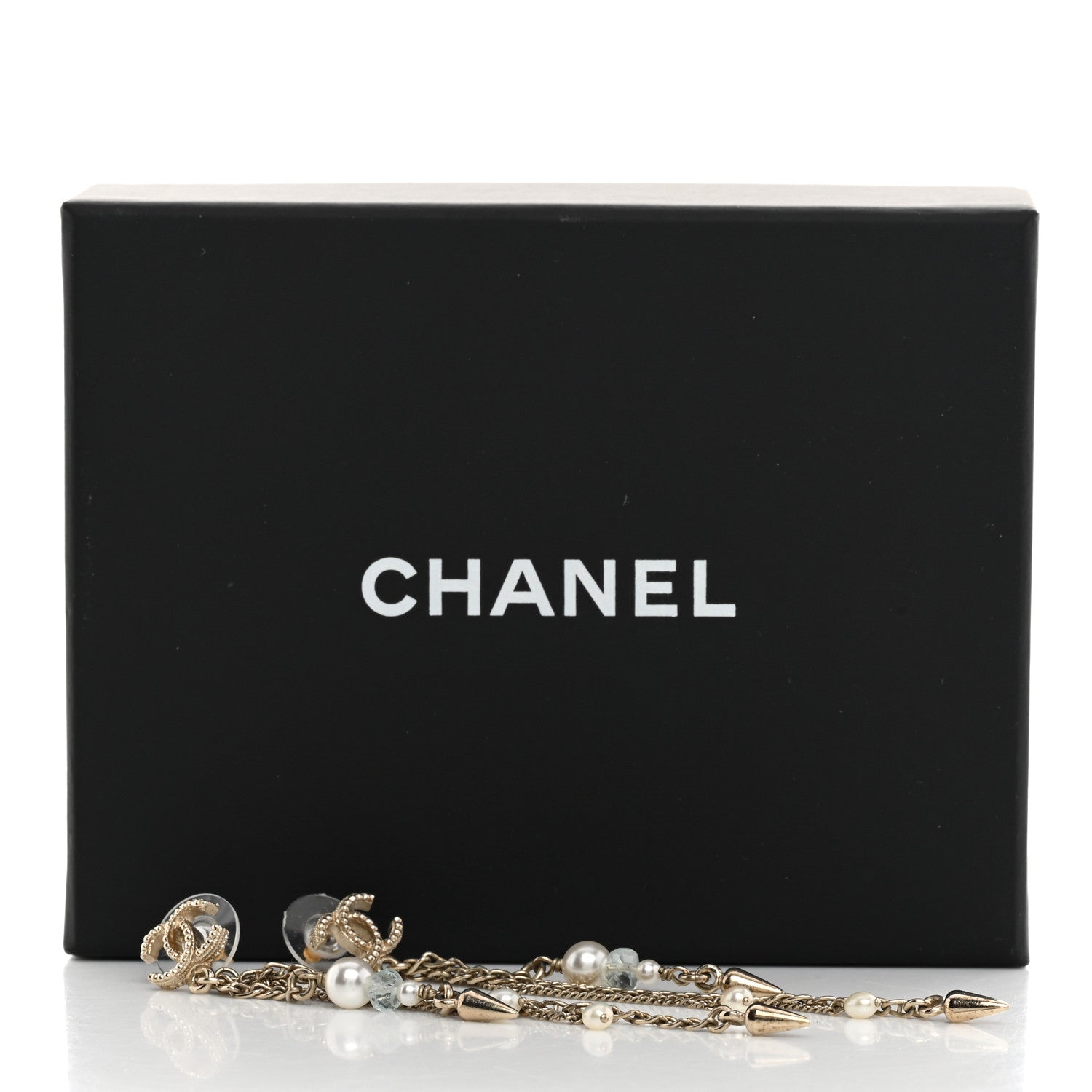 Chanel Chain Pearl CC Drop Earrings Light Gold 5 of 5