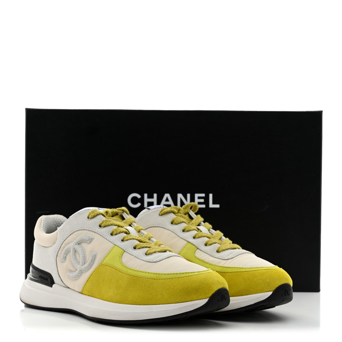 Fabric Suede Calfskin Logo Sneakers 41 Ivory Light Gray Yellow