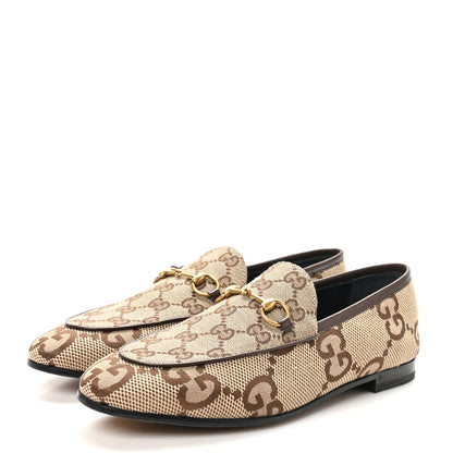 Gucci Monogram Jumbo GG Malaga Kid Horsebit Womens Jordaan Loafers 39.5 Camel Ebony New Acero Beige 4 of 10