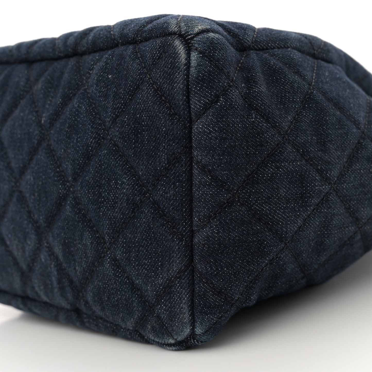 Washed Denim Quilted Small Urban Spirit Drawstring Bag Dark Blue