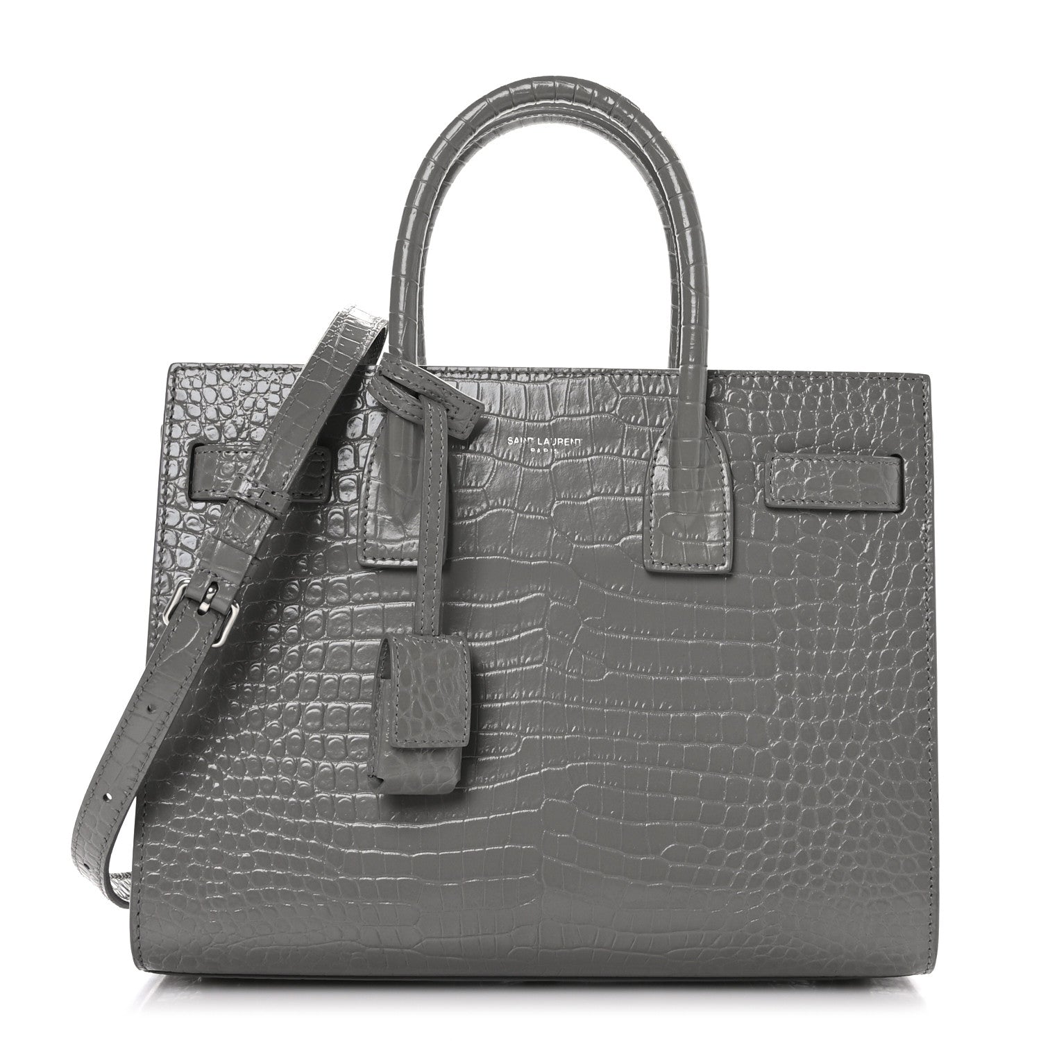 Saint Laurent Calfskin Crocodile Embossed Baby Sac De Jour New Stone Grey 1 of 9