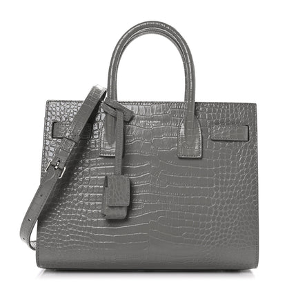 Saint Laurent Calfskin Crocodile Embossed Baby Sac De Jour New Stone Grey 1 of 9