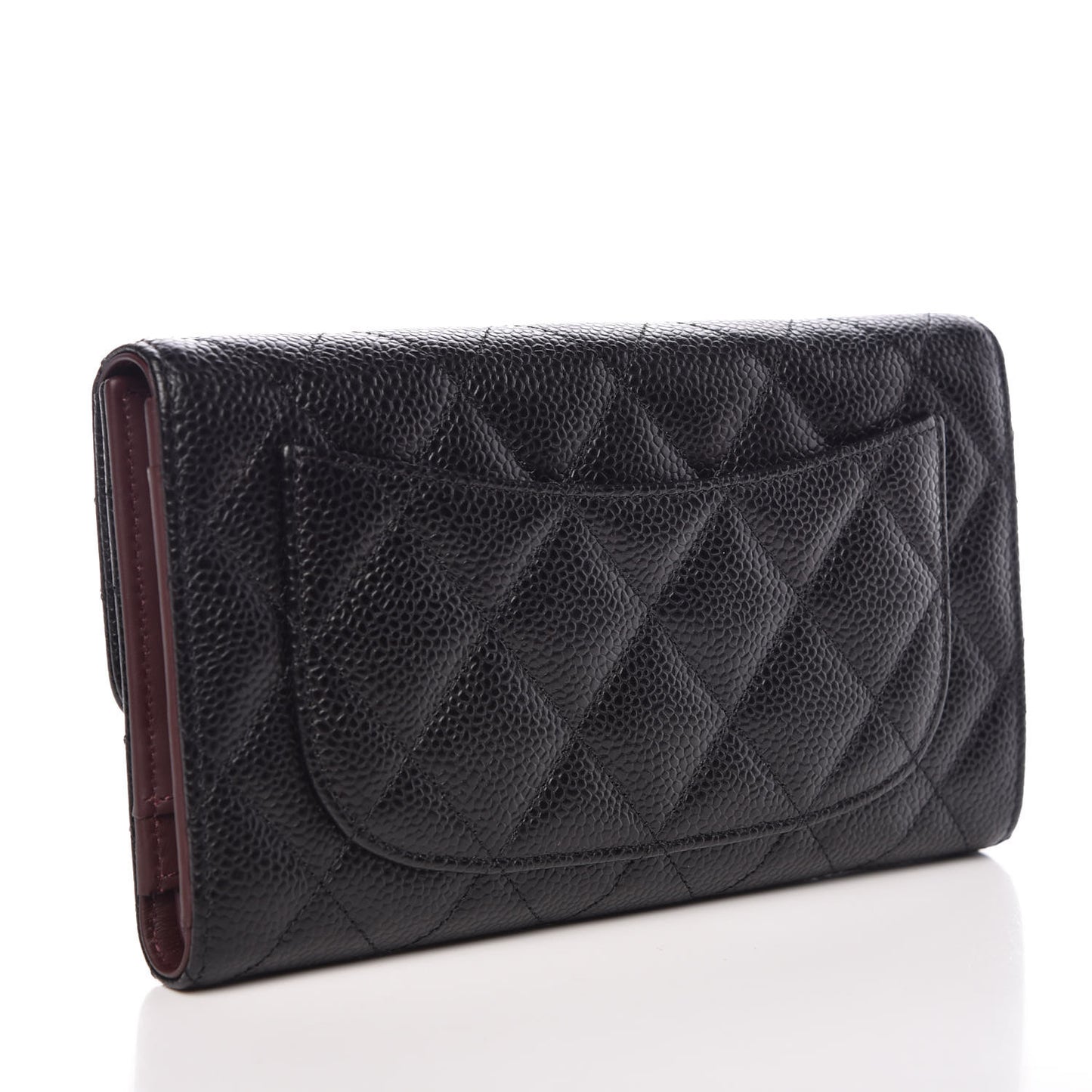 Caviar Quilted Long Flap Wallet Black