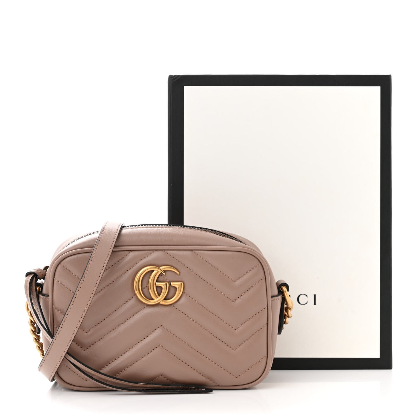 Calfskin Matelasse Mini GG Marmont Chain Shoulder Bag Porcelain Rose