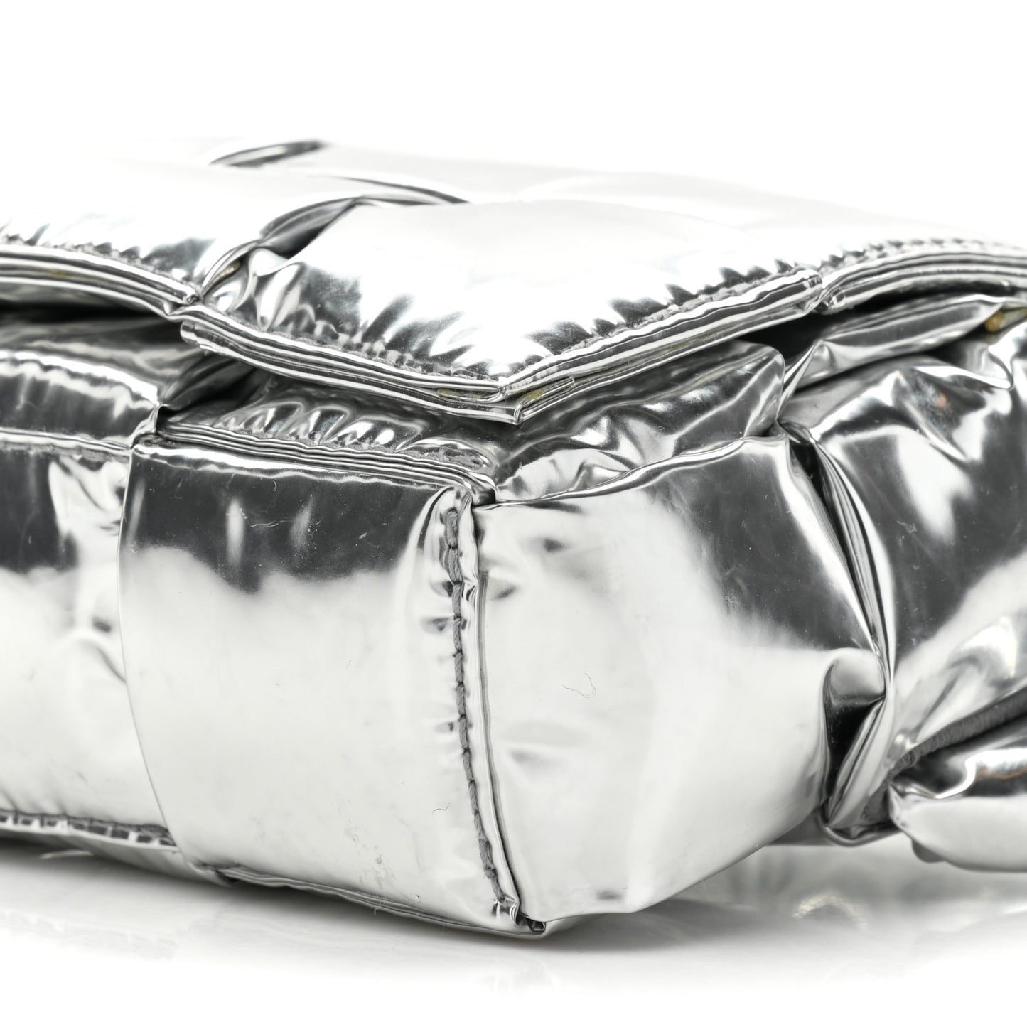 Metallic Lambskin Maxi Intrecciato Padded The Belt Cassette Bag Silver