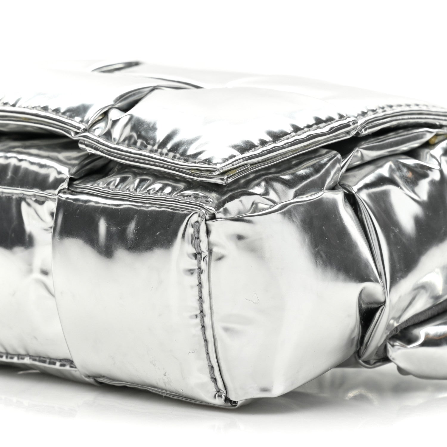 Bottega Veneta Metallic Lambskin Maxi Intrecciato Padded The Belt Cassette Bag Silver 8 of 13