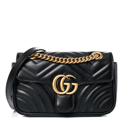 Gucci Calfskin Matelasse Mini GG Marmont Shoulder Bag Black 1 of 14