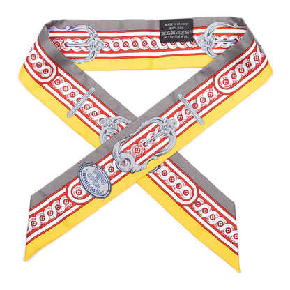 Hermes Silk Bride De Cour Twilly Gris Jaune Vif Rouge 1 of 4