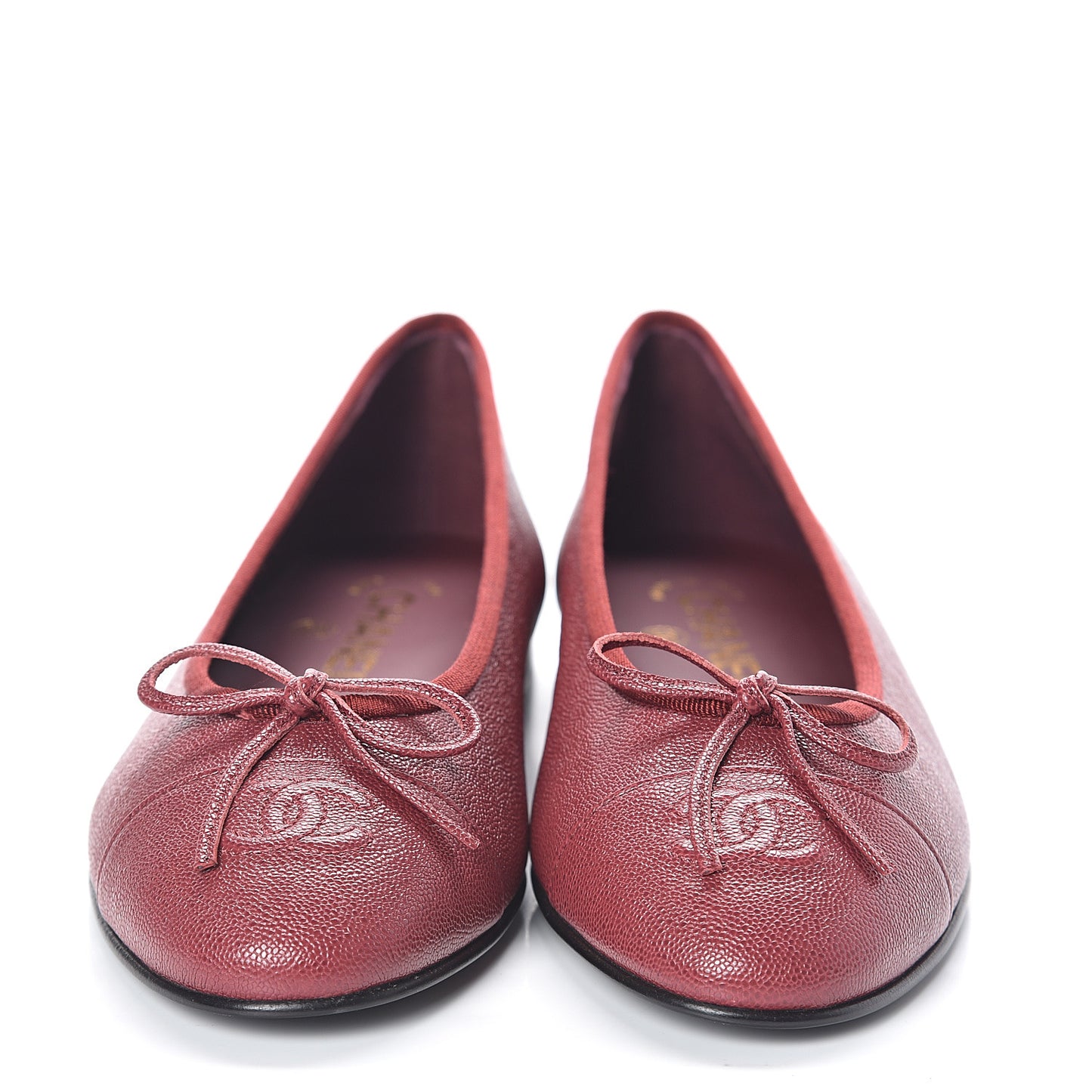 Grained Calfskin Cap Toe Ballerina Flats 37.5 Burgundy