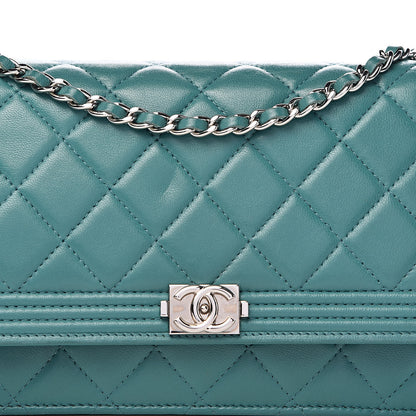 Chanel Lambskin Quilted Boy Wallet On Chain WOC Turquoise 13 of 13