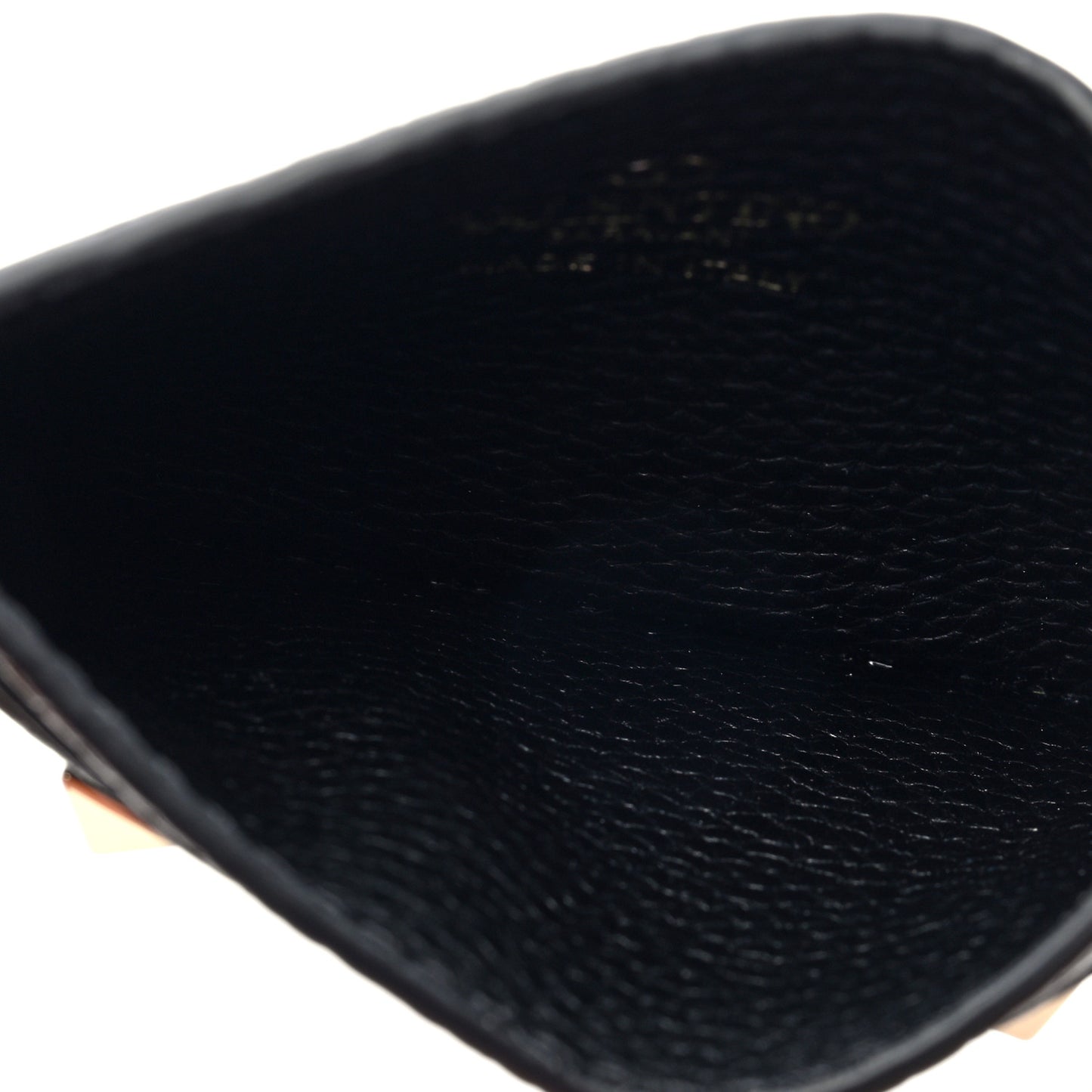 Pebbled Calfskin Rockstud Card Holder Black