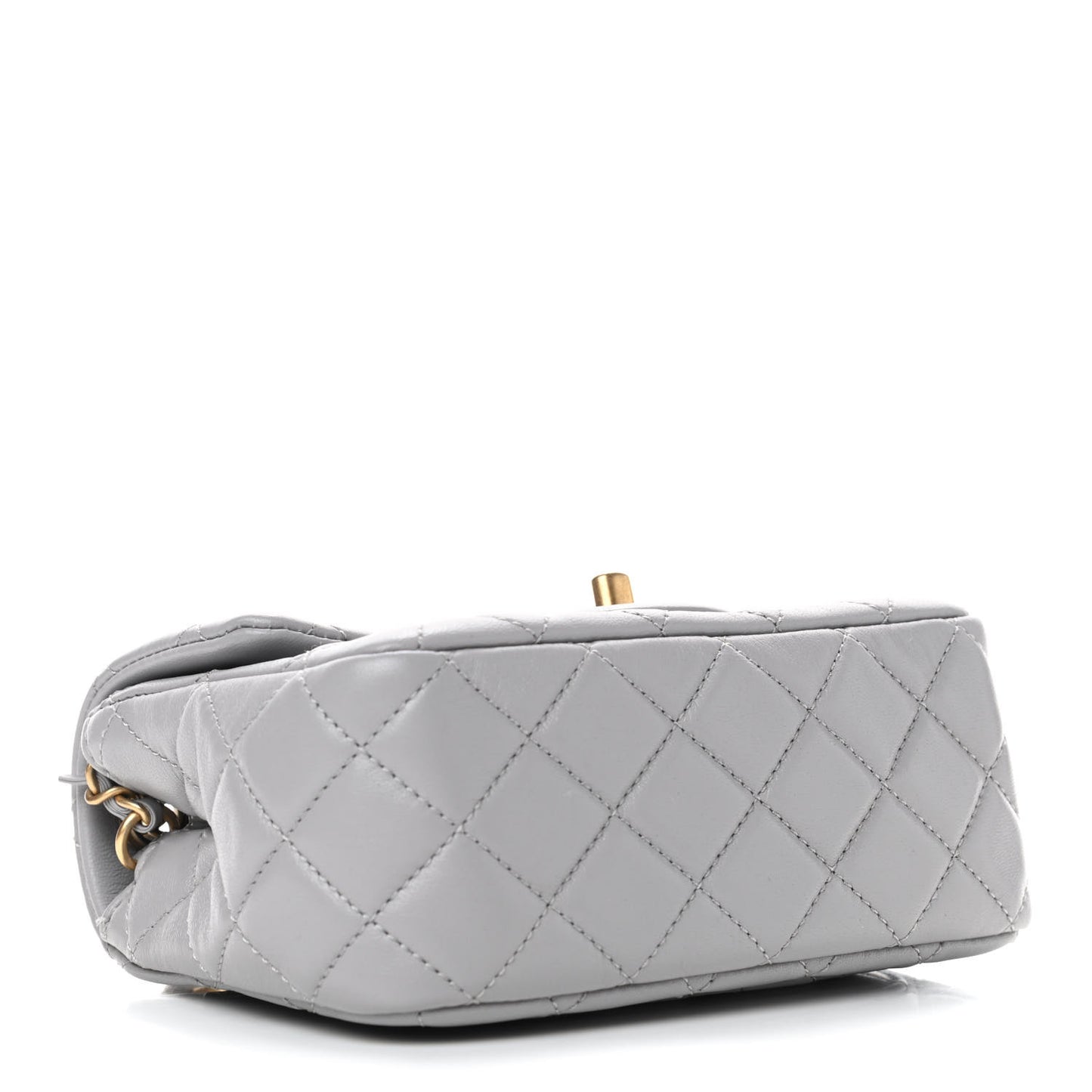 Lambskin Quilted Mini Pearl Crush Flap Light Grey