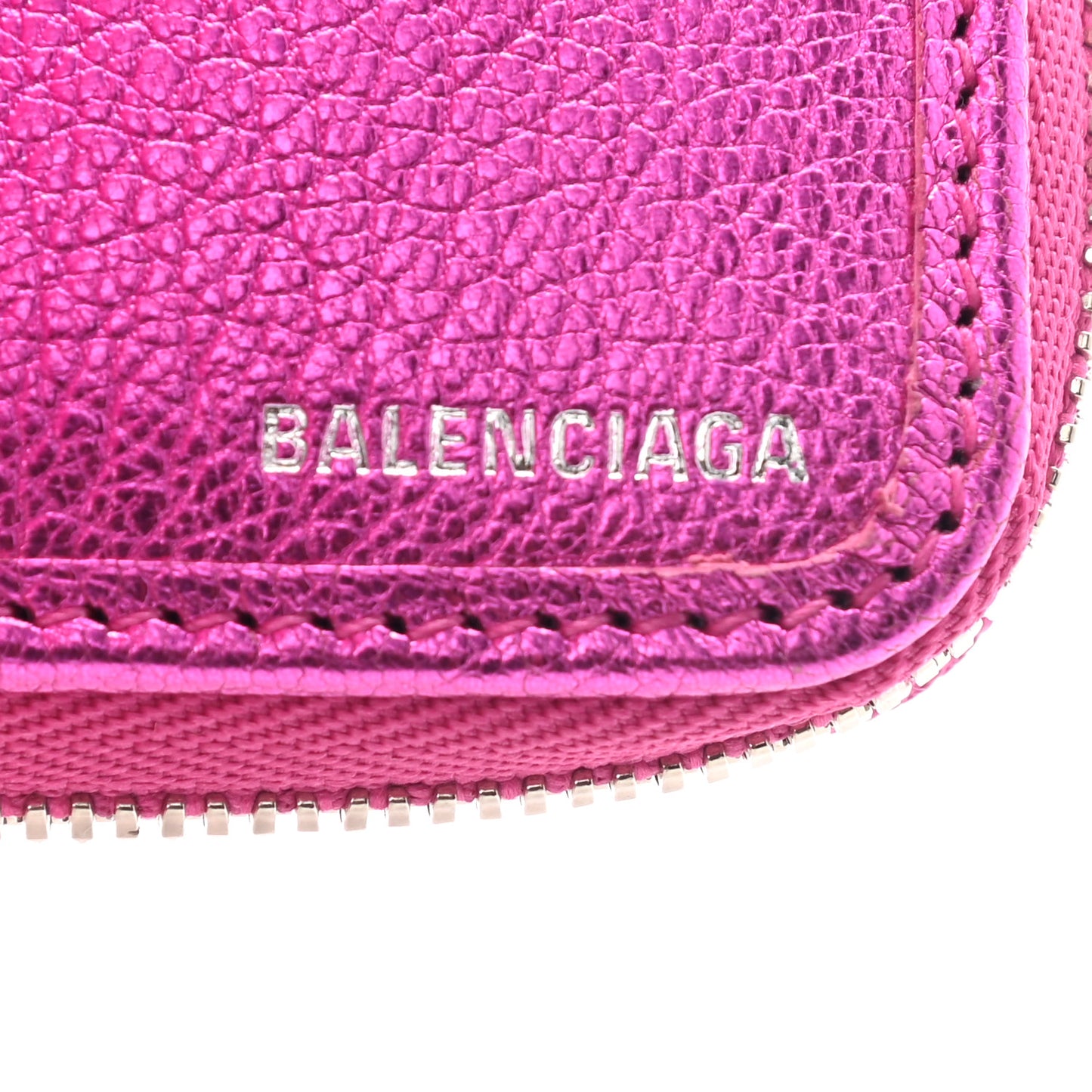 Metallic Goatskin Logo Everyday Multi Zip Wallet Rose Fuchsia Black