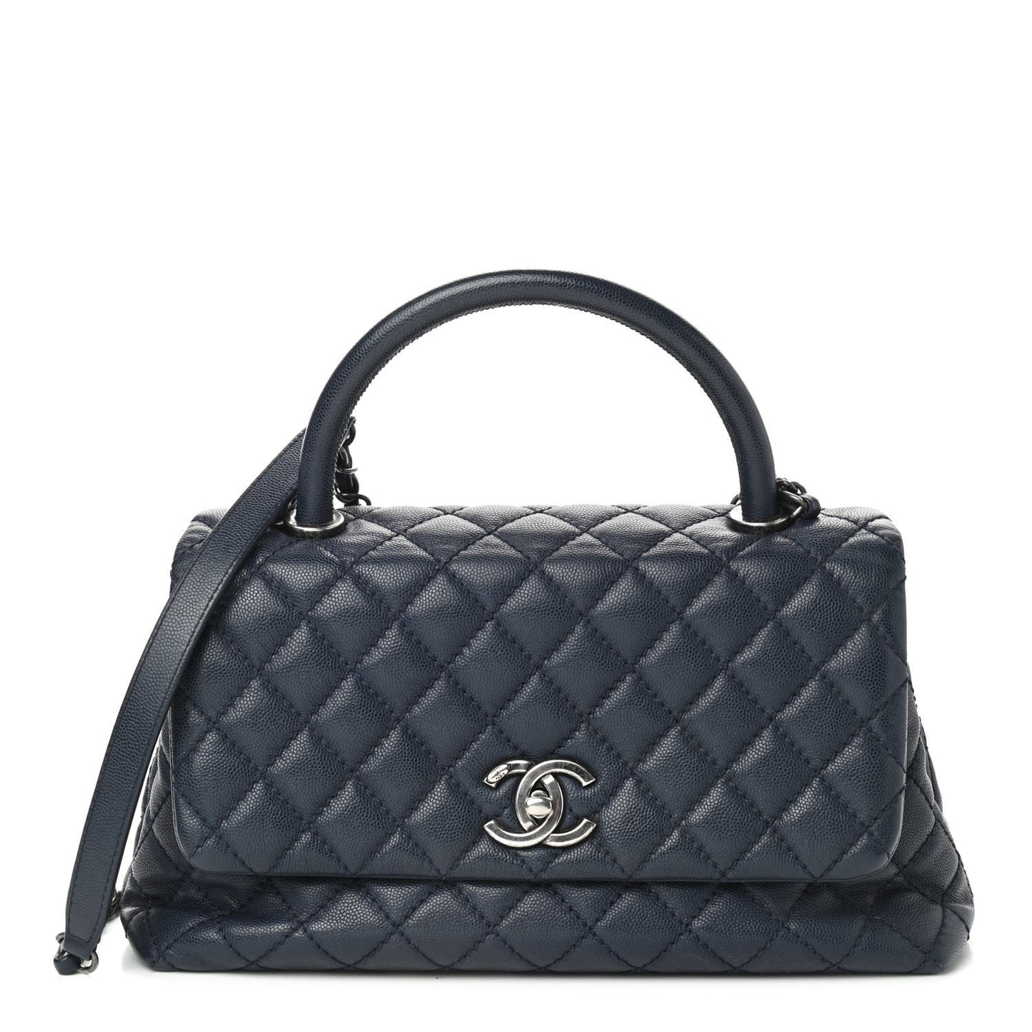 Caviar Quilted Small Coco Handle Flap Navy