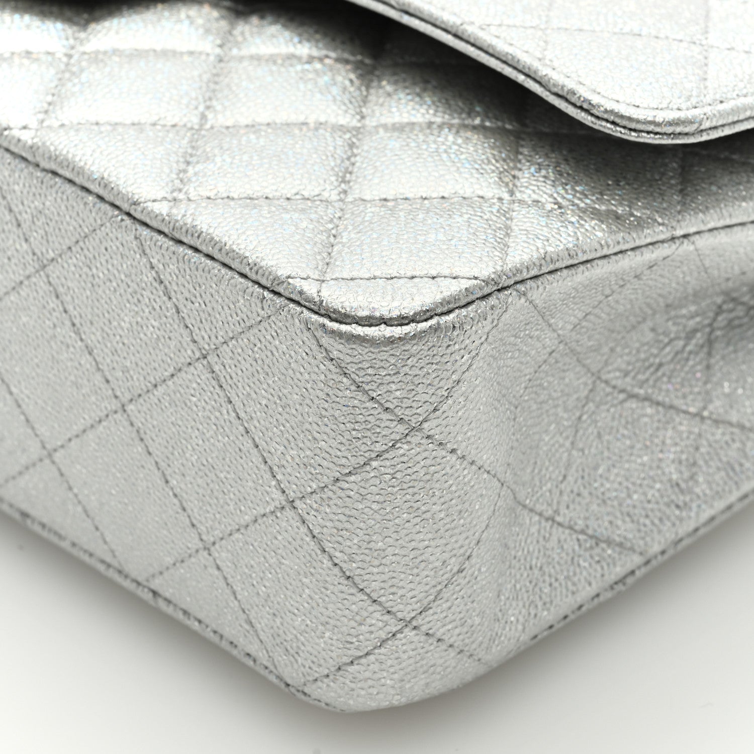 Chanel Glittered Metallic Caviar Quilted Medium Double Flap Silver 8 of 8