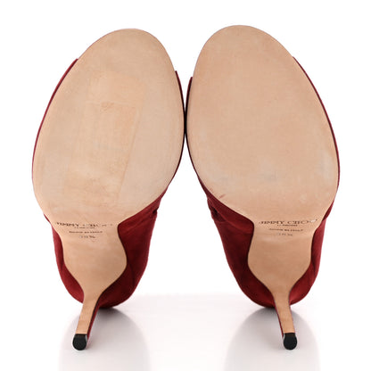 Jimmy Choo Suede Drift Cutout Peep Toe Ankle Boot 38.5 Burgundy 5 of 11