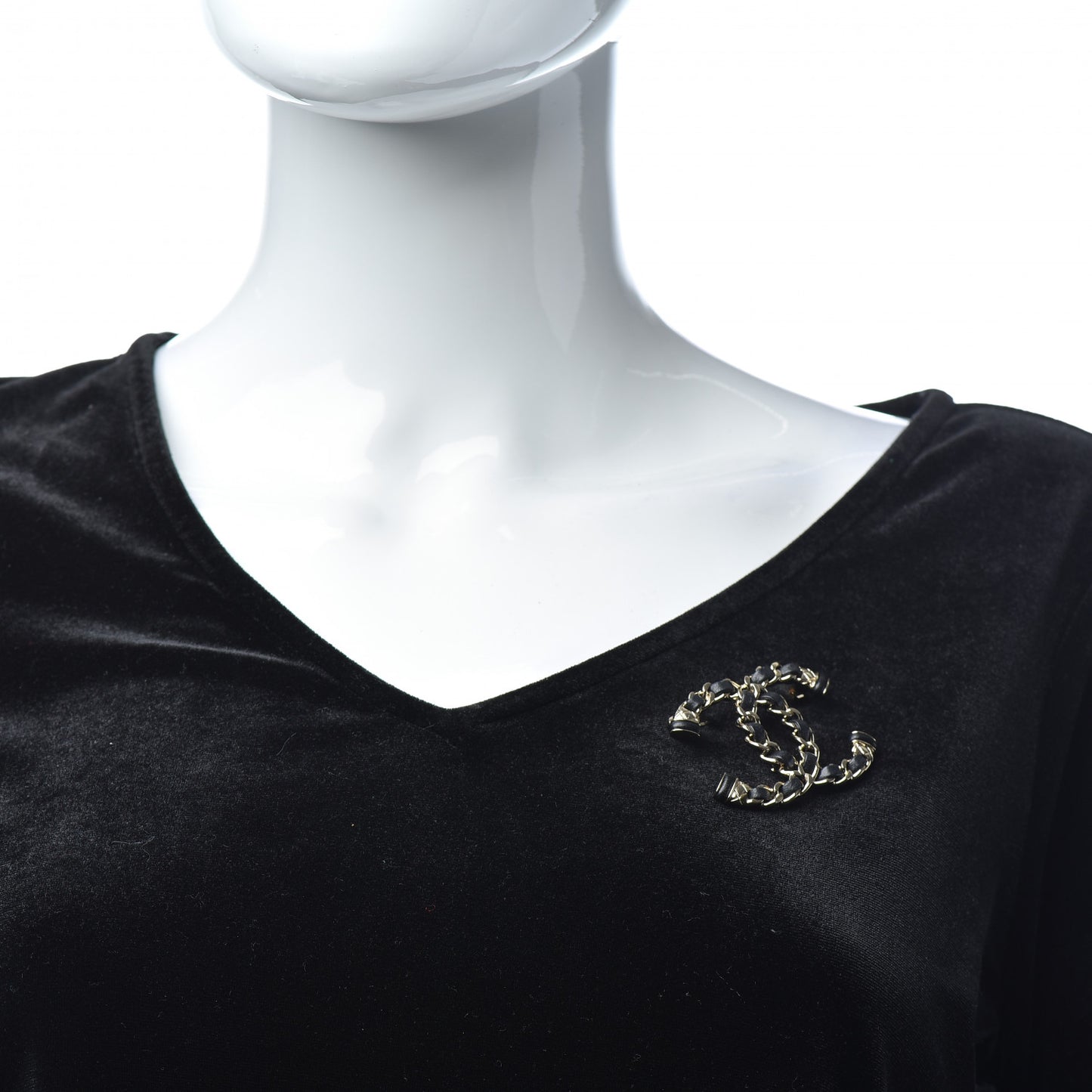 Lambskin Chain CC Brooch Black Gold