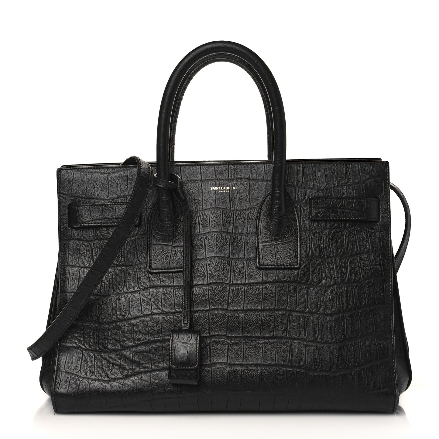 Calfskin Crocodile Embossed Small Sac de Jour Black