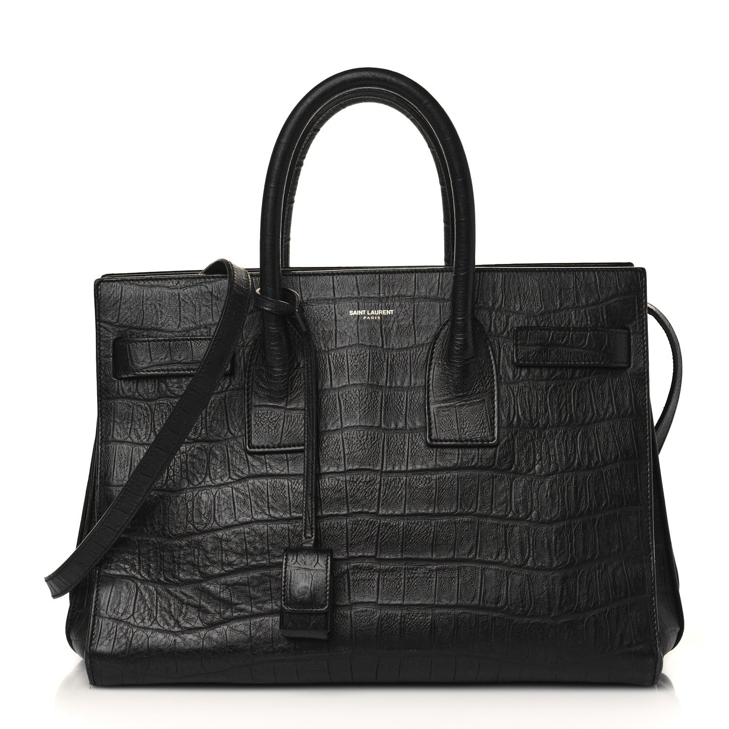 Saint Laurent Calfskin Crocodile Embossed Small Sac de Jour Black 1 of 11