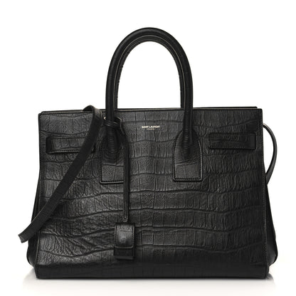 Saint Laurent Calfskin Crocodile Embossed Small Sac de Jour Black 1 of 11