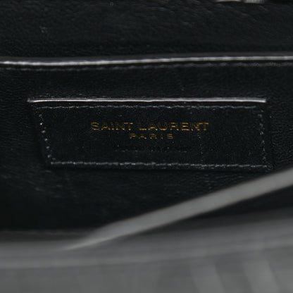 Saint Laurent Calfskin Crocodile Embossed Mini Classic Monogram Cassandra Top Handle Black 7 of 10