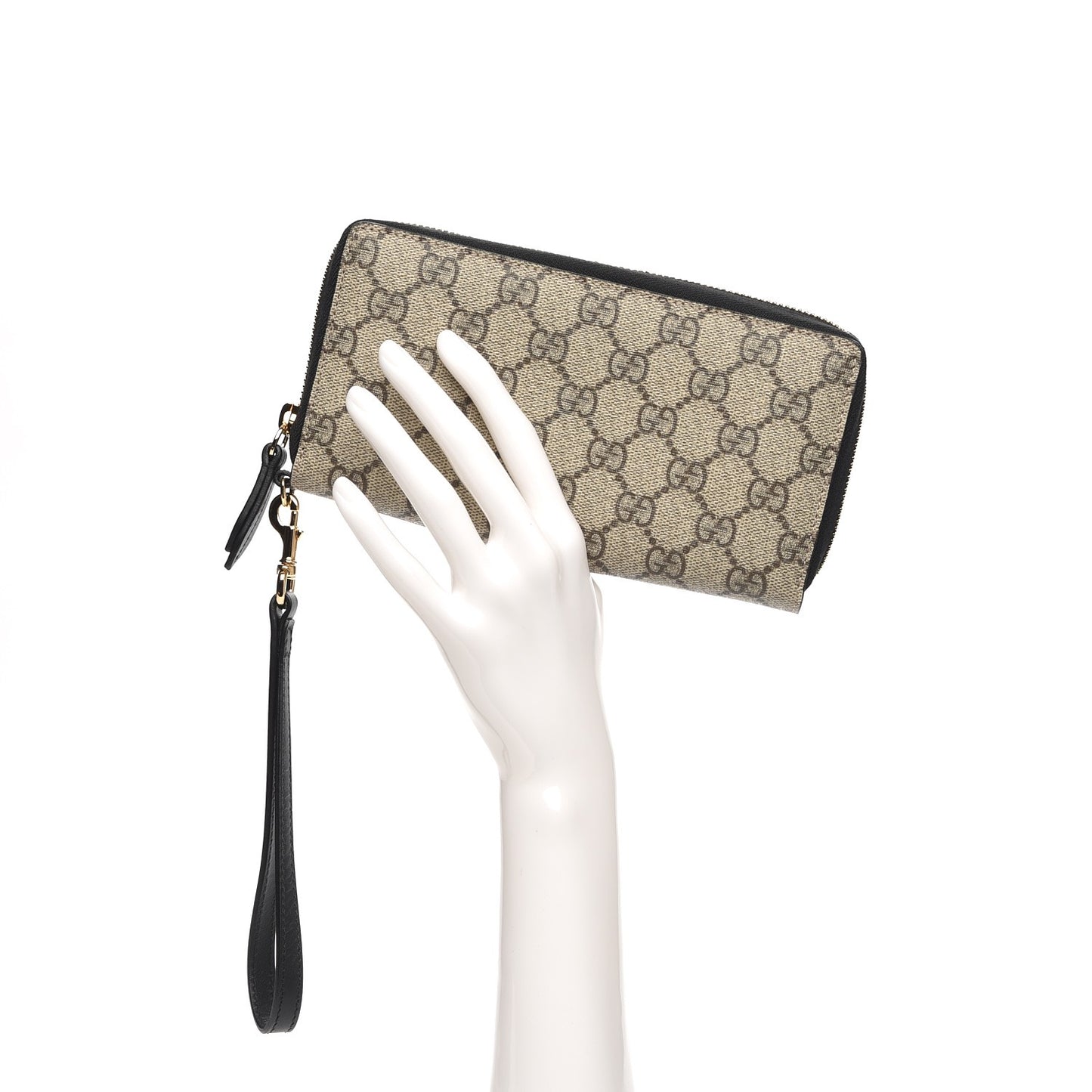 GG Supreme Monogram Zip Around Wallet Wristlet Black