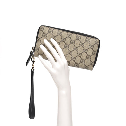 Gucci GG Supreme Monogram Zip Around Wallet Wristlet Black 2 of 7