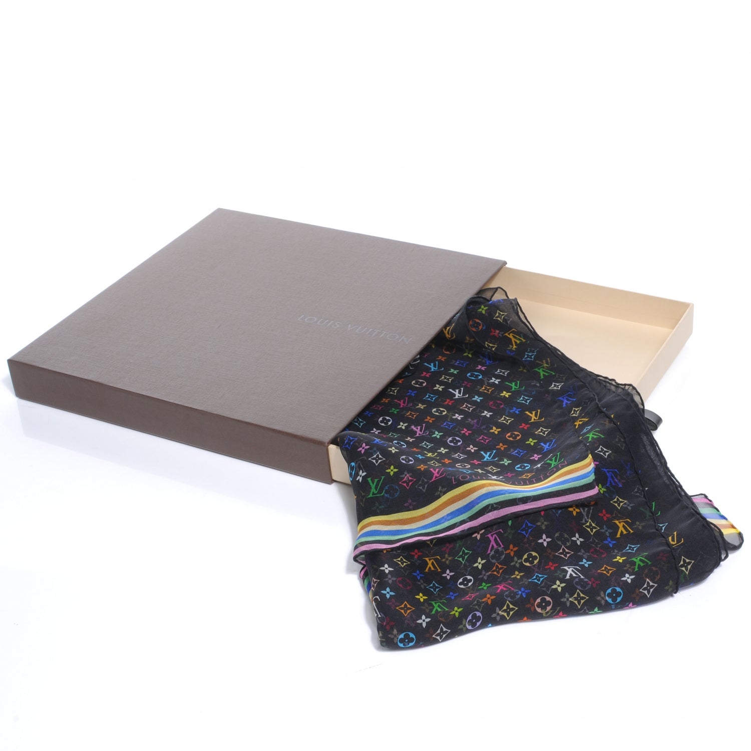 Louis Vuitton Silk Monogram Multicolor Square Scarf Black 7 of 7