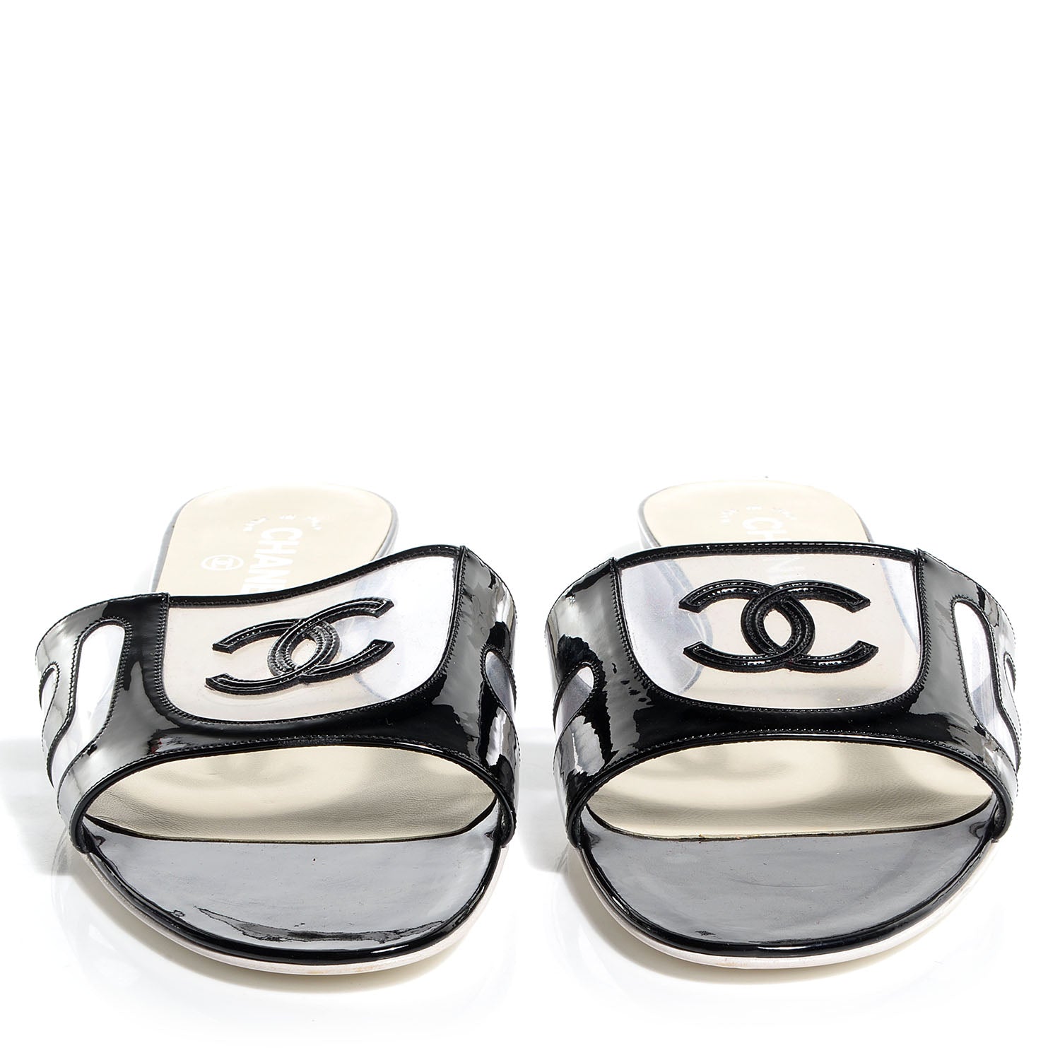 Chanel Vinyl Patent Leather CC Slides 41 Black 2 of 6
