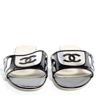 Chanel Vinyl Patent Leather CC Slides 41 Black 2 of 6