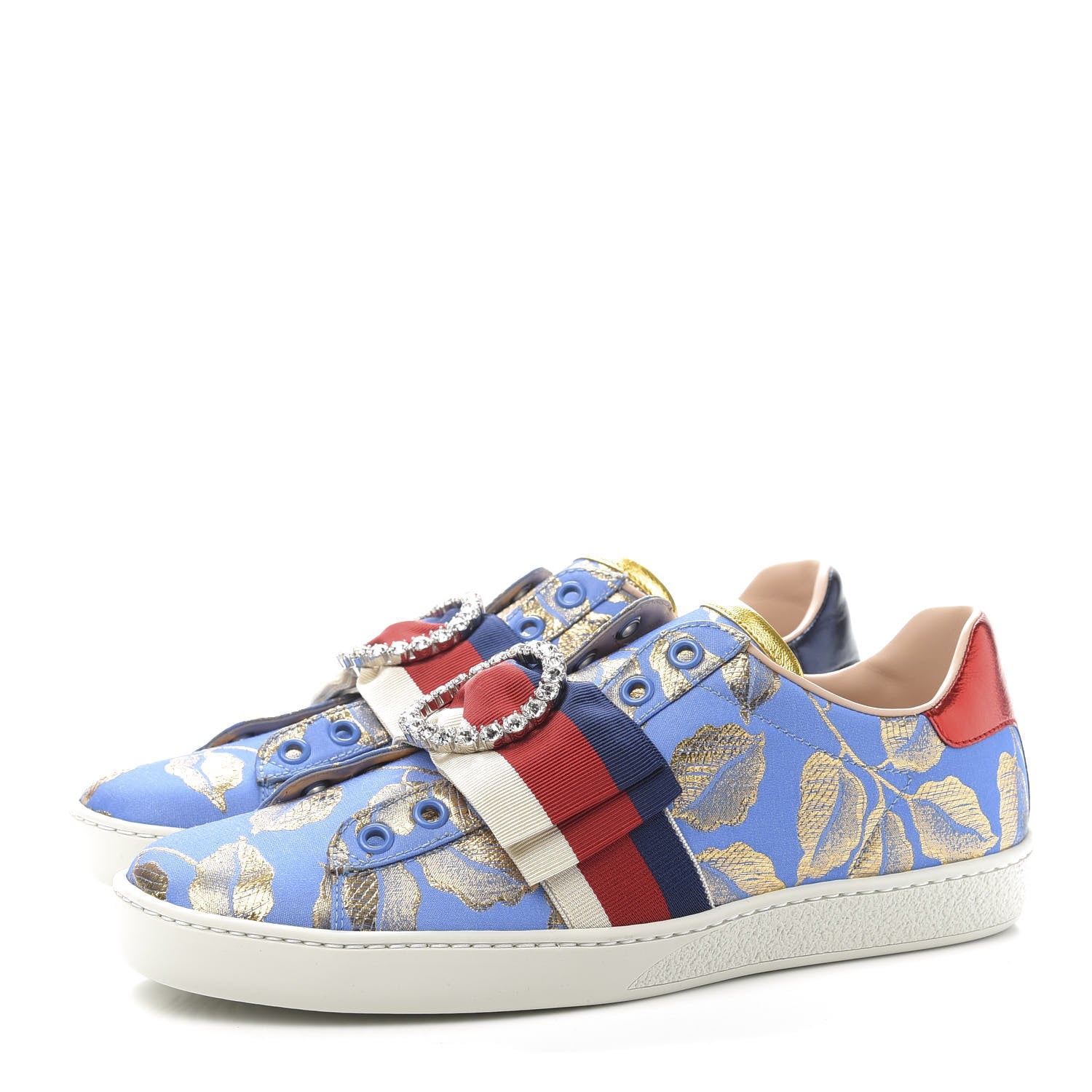 Gucci Lurex Jacquard Crystal Sylvie Web Branches Womens Ace Sneakers 38 Pervinca Gold 3 of 10