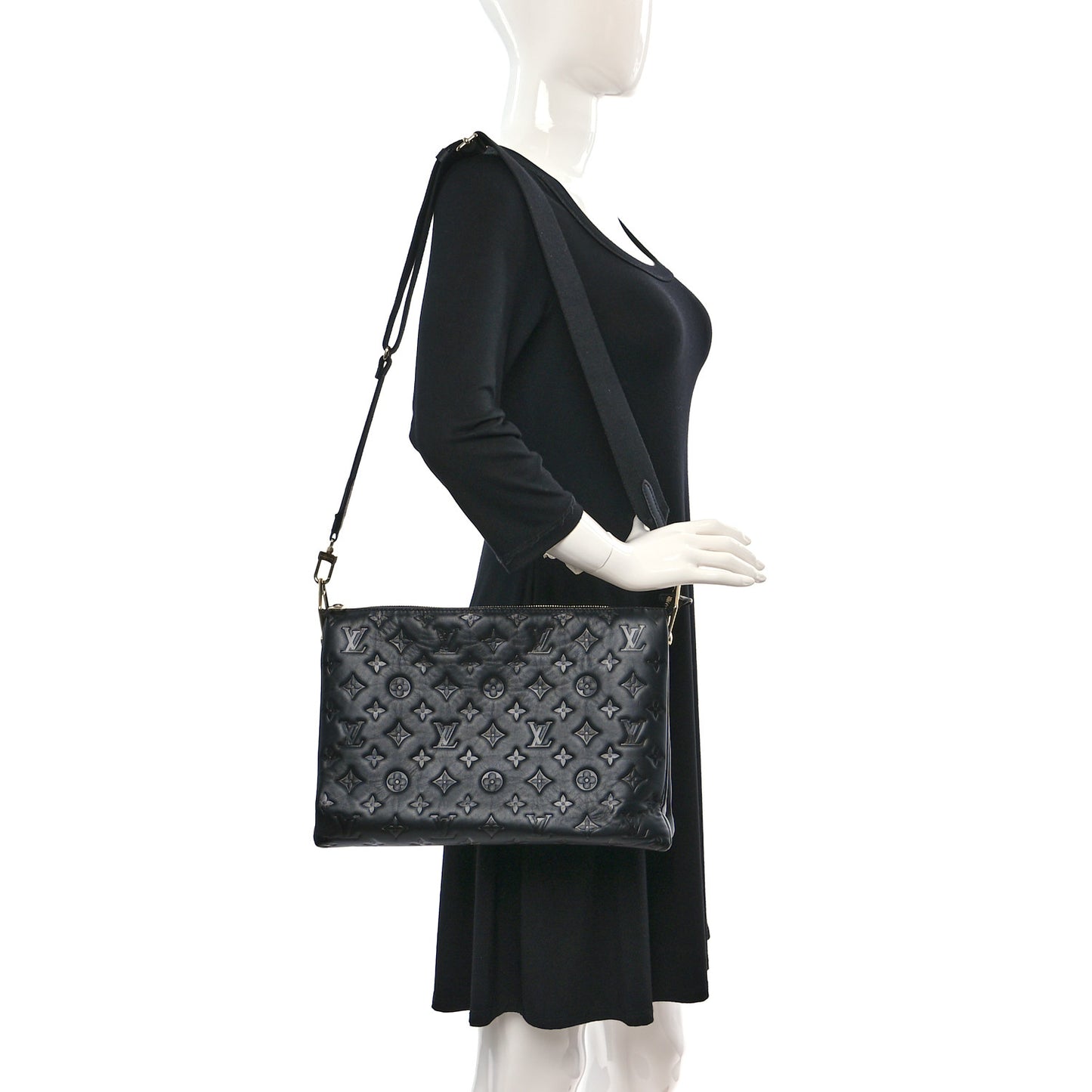 Lambskin Embossed Monogram Coussin MM Black