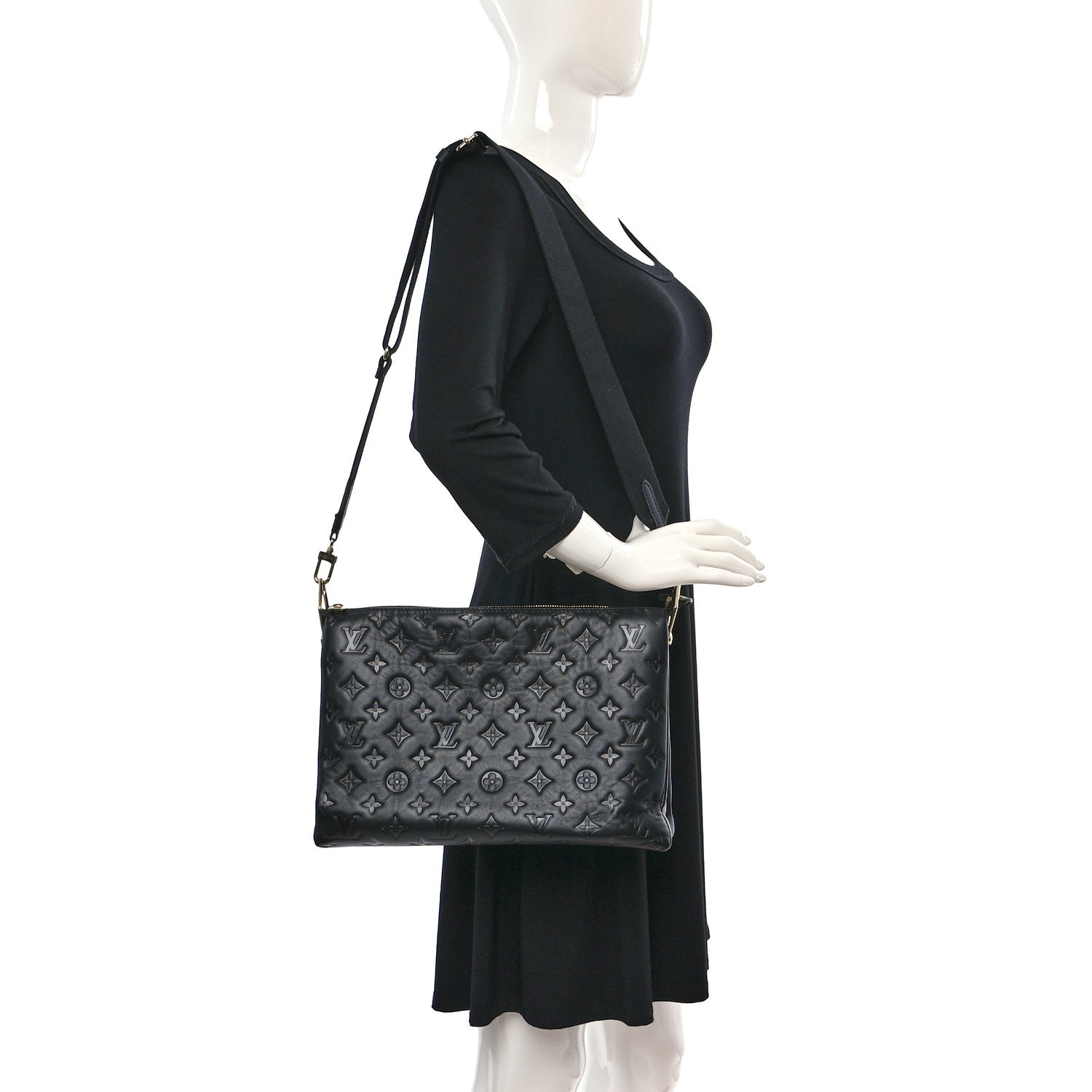 Louis Vuitton Lambskin Embossed Monogram Coussin MM Black 2 of 11